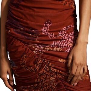 FARM Rio Rust Red Mini Skirt with Pink and Orange Print